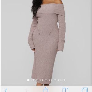 Feeling The Weather Off Shoulder Dress - Mocha
